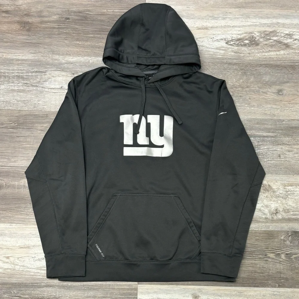 NFL New York Giants Sweatshirt Nike Gray Mens L Mini Swoosh Therma Fit‎ Hoodie